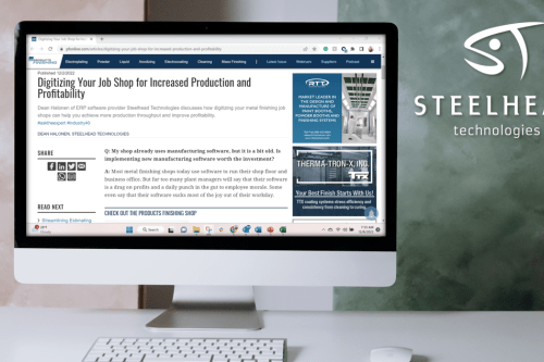 Is implementing new manufacturing software worth the investment article on desktop computer with steelhead technologies logo in the background