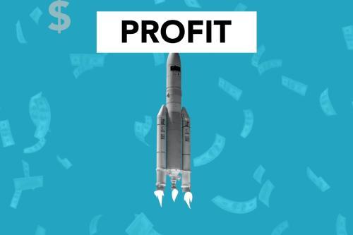 Rocket representing job shop profits with a label that reads PROFIT